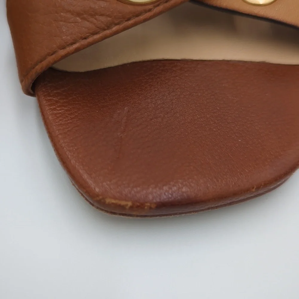 Cole Haan Whitney Wedge Leather Sandals 7.5B Brown Eyelet Strappy Slip On Women